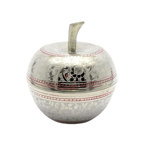 BRASS APPLE HAND ENGRAVING CANDLE CONTAINER (SILVER)